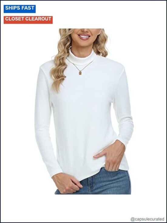 Tops - Women's Cotton Long Sleeve Turtleneck Thermal Tee